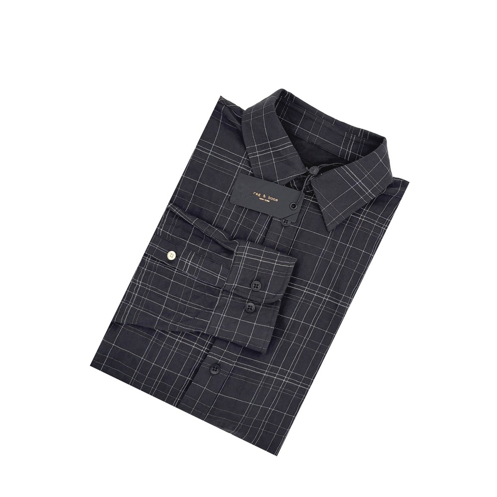 Rag & Bone Plaid Button Down Shirt Black Cotton Stretch Western Yoke Men's M NWT